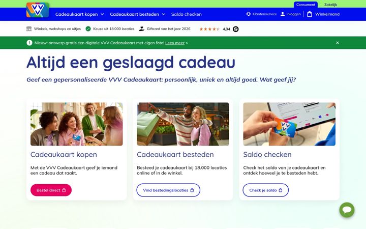Screenshot of vvvcadeaukaarten.nl