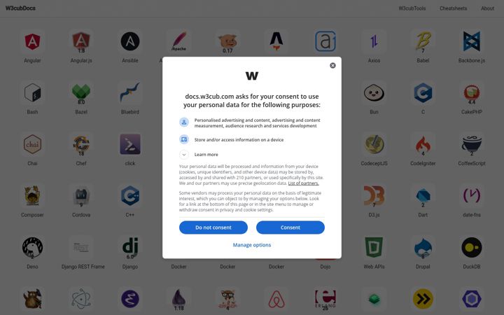 Screenshot di w3cub.com