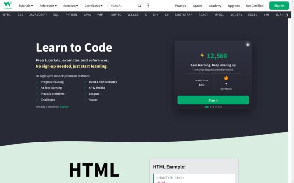 Screenshot of w3schools.com
