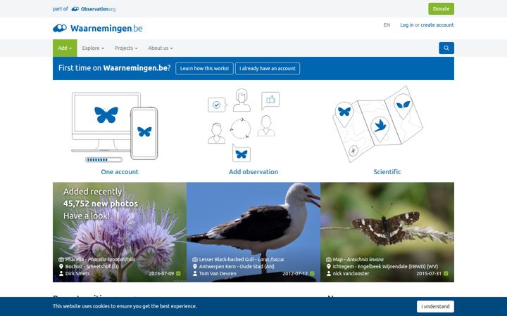 Posnetek zaslona waarnemingen.be