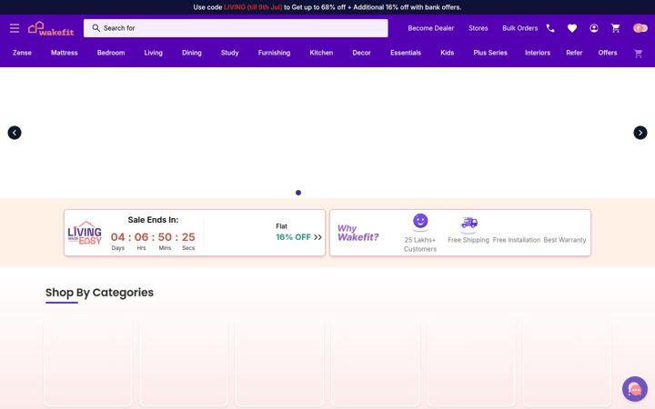 Screenshot of wakefit.co