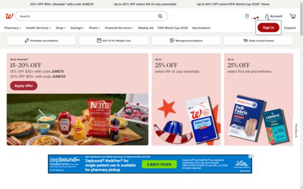 Screenshot of walgreens.com