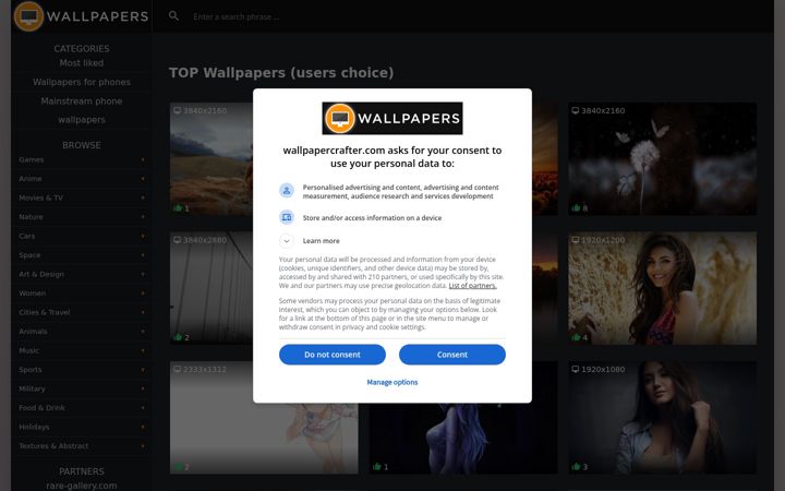 Screenshot of wallpapercrafter.com