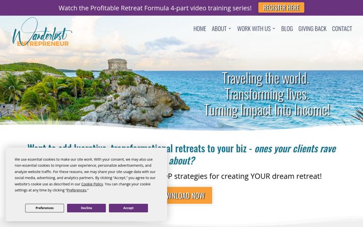 Captura de pantalla de wanderlustentrepreneur.com