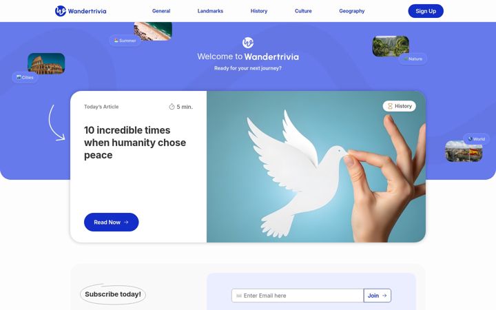 Kuvakaappaus sivustosta wandertrivia.com