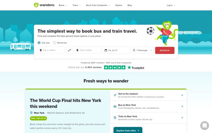 Screenshot ta' wanderu.com