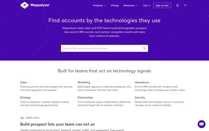 Posnetek zaslona wappalyzer.com