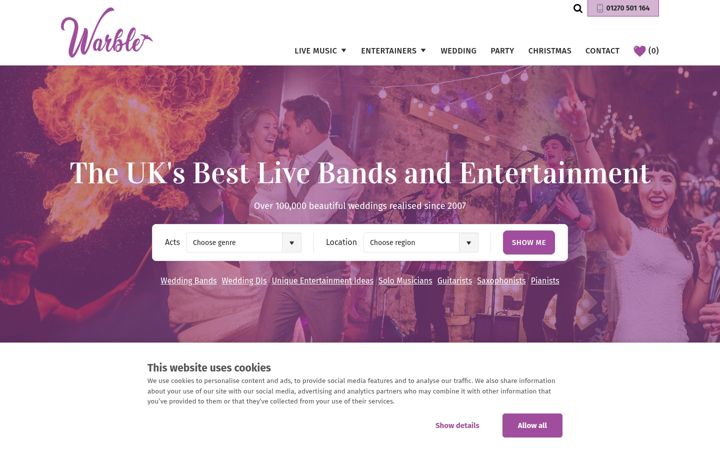 Ekraanipilt saidist warble-entertainment.com