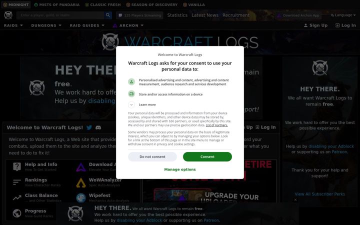 Posnetek zaslona warcraftlogs.com