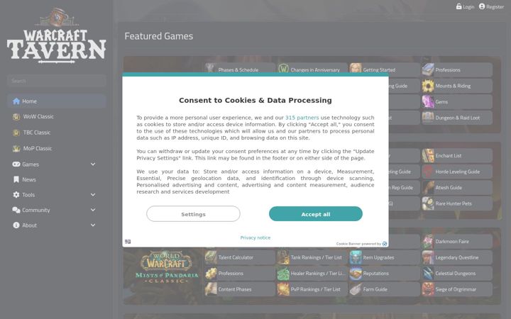 Screenshot of warcrafttavern.com