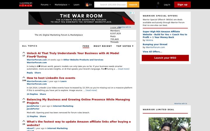 Ekrano kopija warriorforum.com