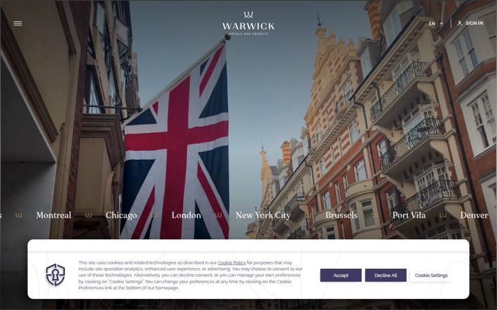 Screenshot of warwickhotels.com