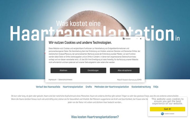 Skærmbillede af was-kostet-eine-haartransplantation.de