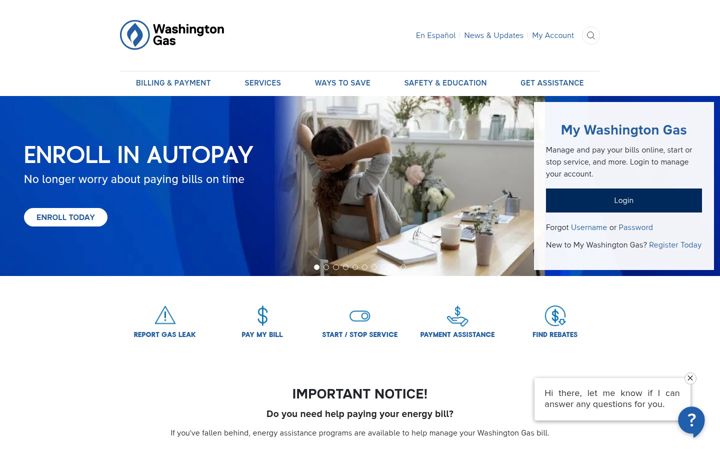 Capture d'écran de washingtongas.com