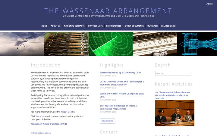 Snímek obrazovky wassenaar.org