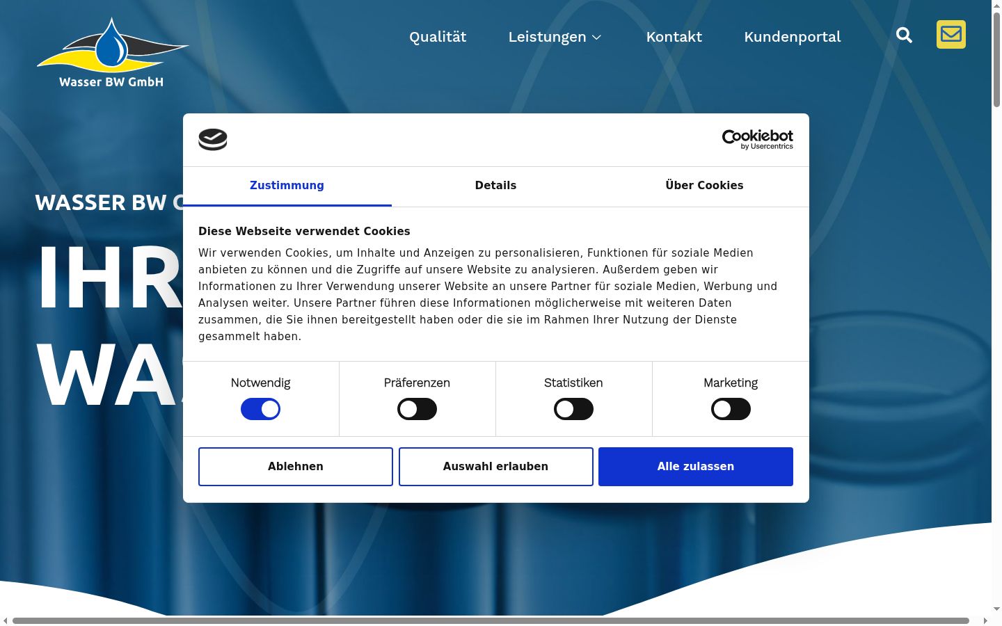 Screenshot del banner di consenso mostrato prima di qualsiasi interazione