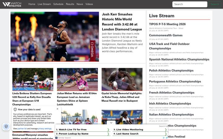 Screenshot of watchathletics.com