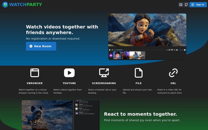 Screenshot of watchparty.me