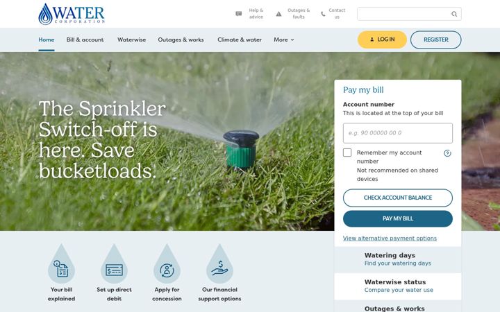 Screenshot of watercorporation.com.au