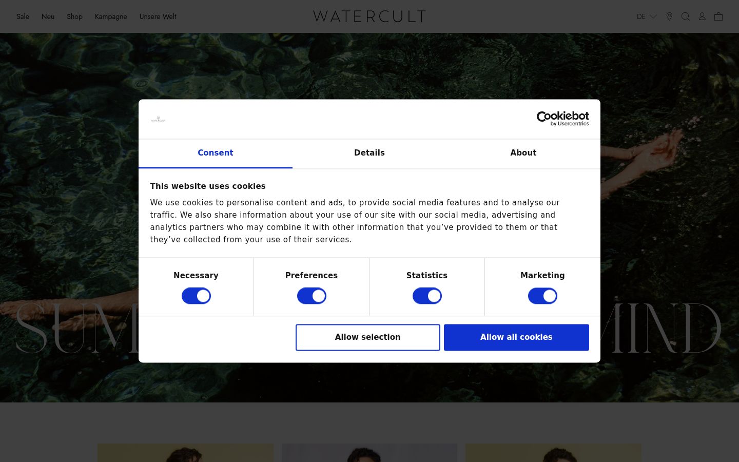 Screenshot of the consent banner shown before any interaction