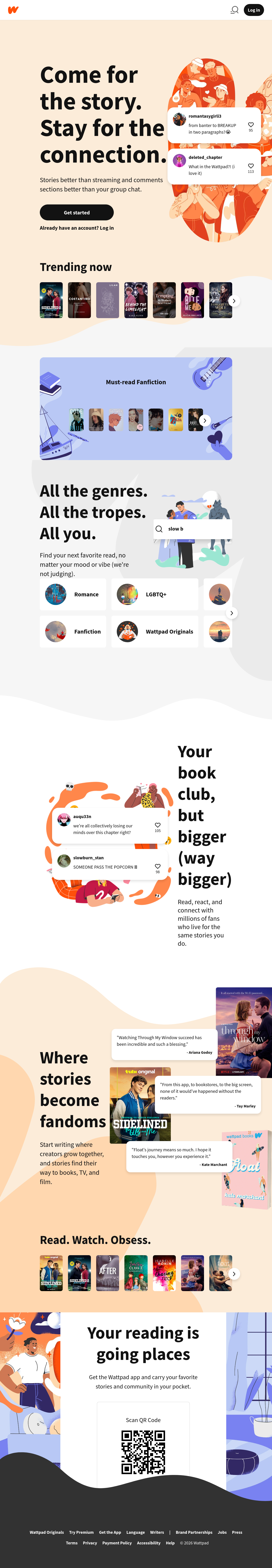 Tablet screenshot of wattpad.com