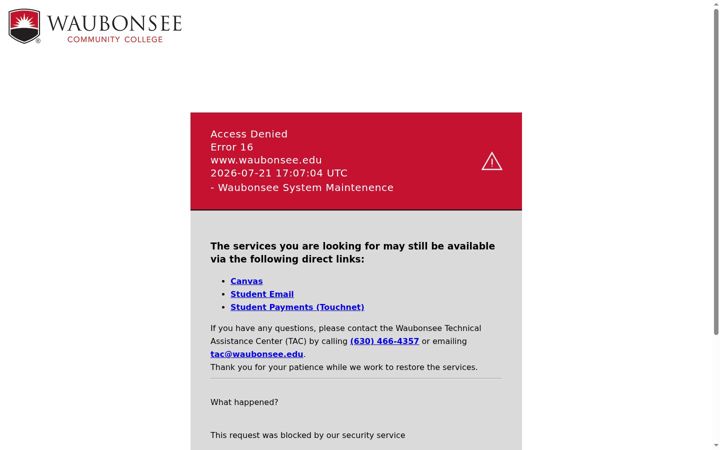 Screenshot of waubonsee.edu
