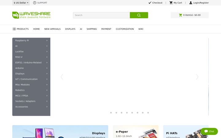 Screenshot von waveshare.com
