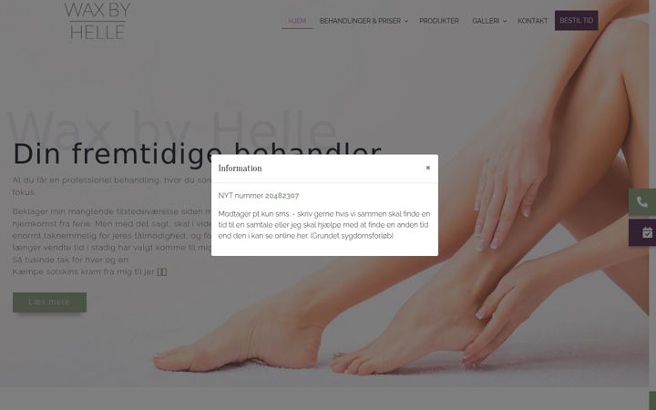 Screenshot of waxbyhelle.dk