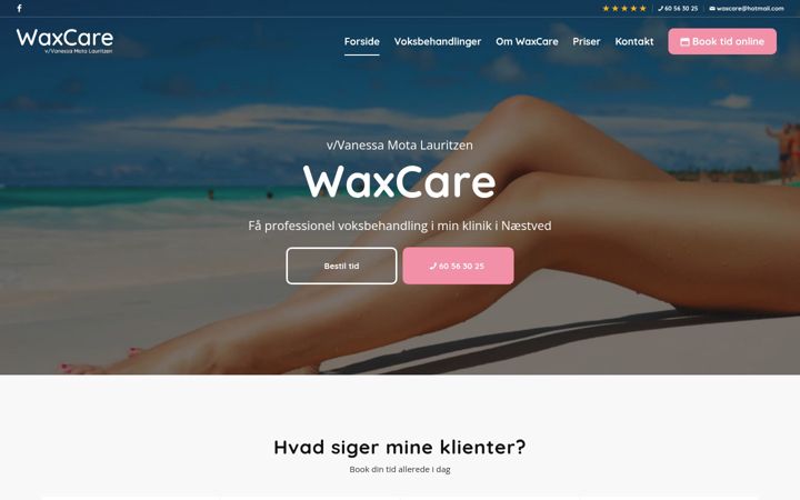 Screenshot di waxcare.dk