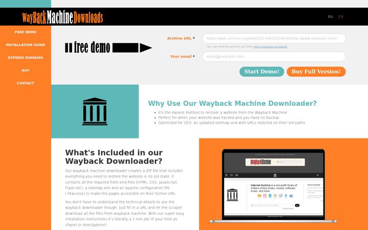 Screenshot of waybackmachinedownloads.com