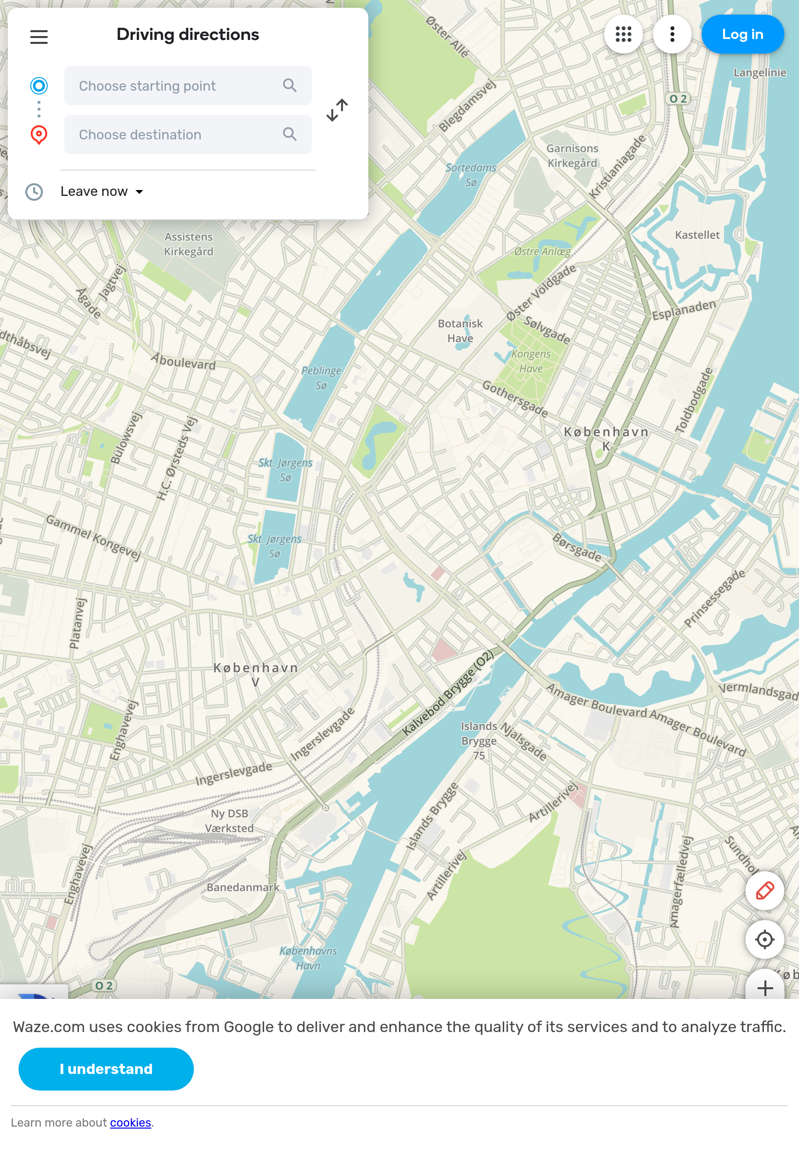 Tablet screenshot of waze.com