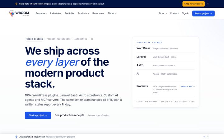 Screenshot of wbcomdesigns.com