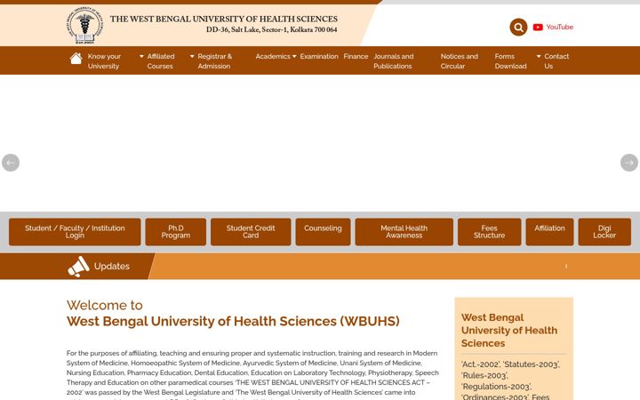 Screenshot of wbuhs.ac.in