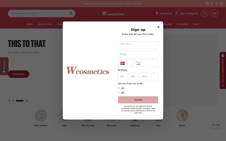 Screenshot of wcosmetics.com.au