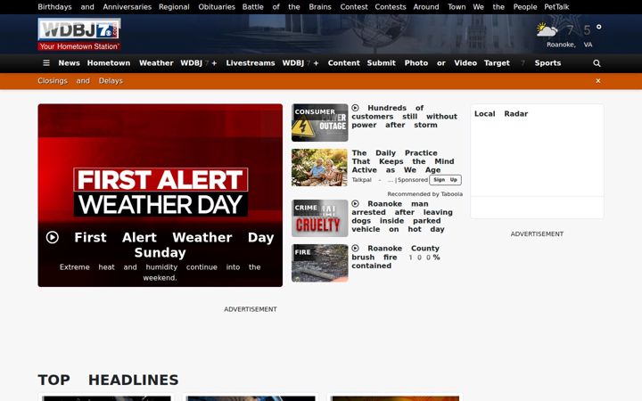 Ekrānuzņēmums no wdbj7.com