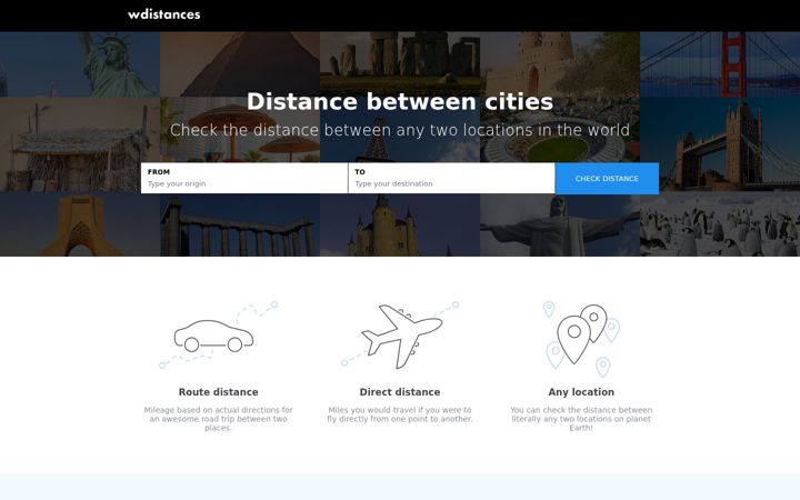 Screenshot of wdistances.com