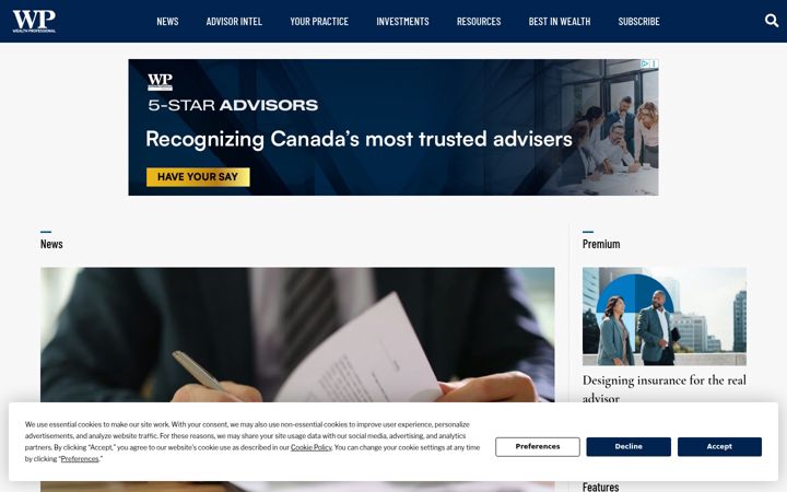 Screenshot of wealthprofessional.ca