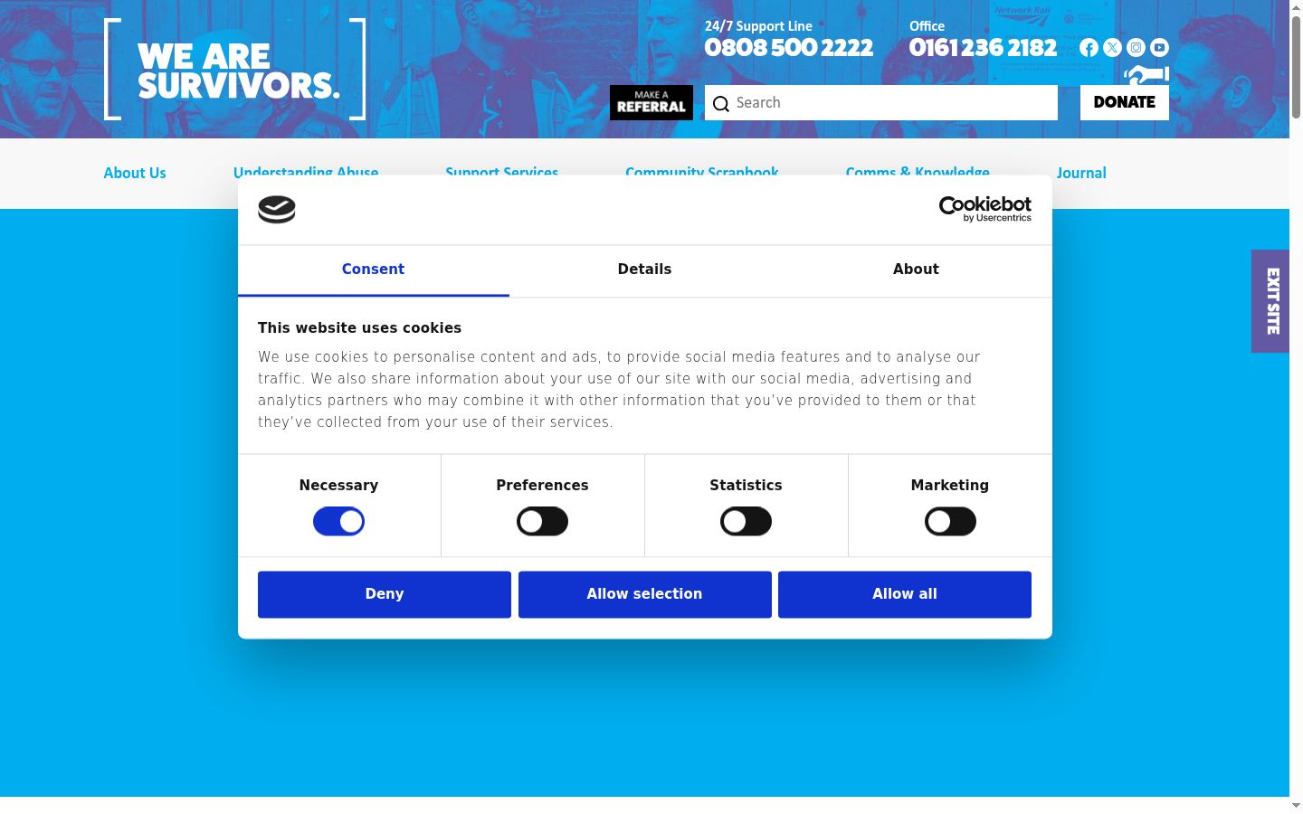 Screenshot del banner di consenso mostrato prima di qualsiasi interazione