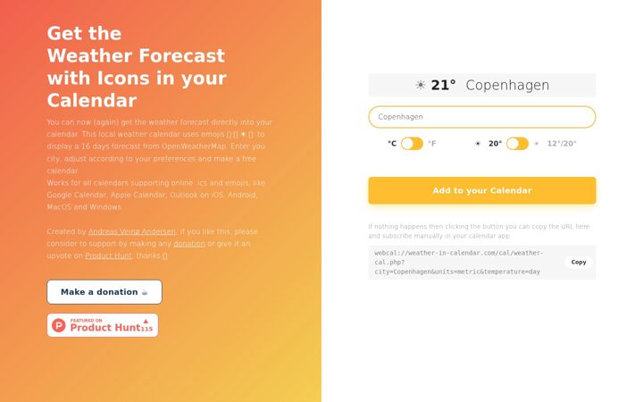Capture d'écran de weather-in-calendar.com