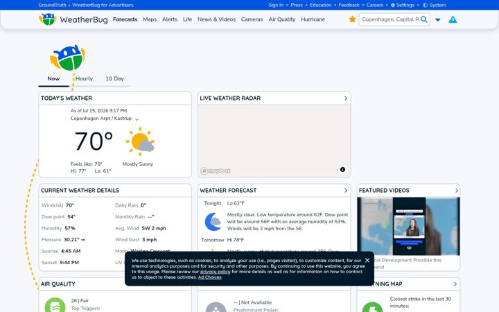Captură de ecran a weatherbug.com