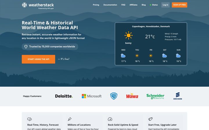 Screenshot of weatherstack.com
