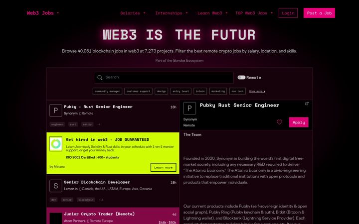 Screenshot of web3.career