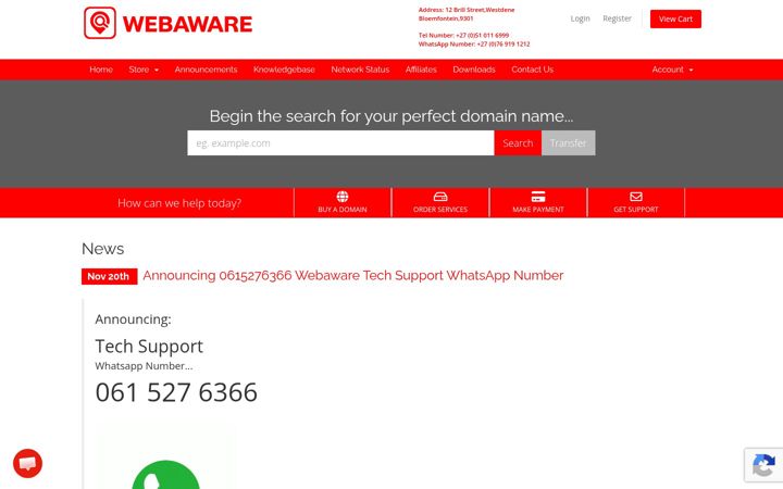 Skærmbillede af webaware.co.za