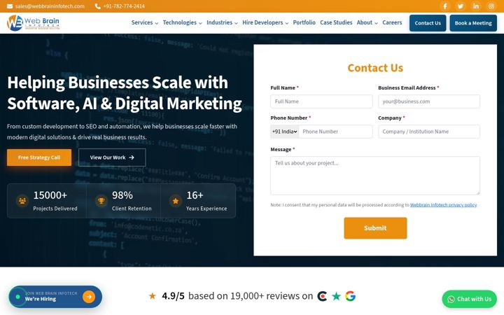 Captura de ecrã de webbraininfotech.com