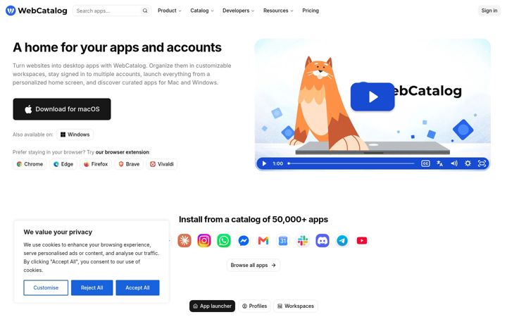 Skærmbillede af webcatalog.io