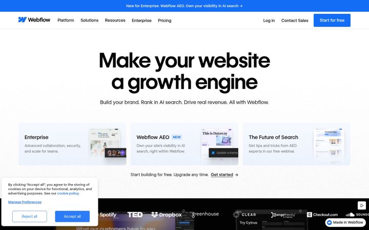 Screenshot of webflow.com