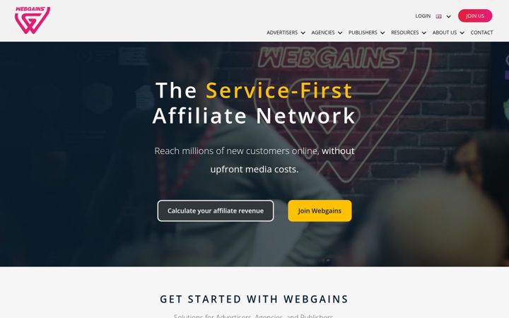 Posnetek zaslona webgains.com