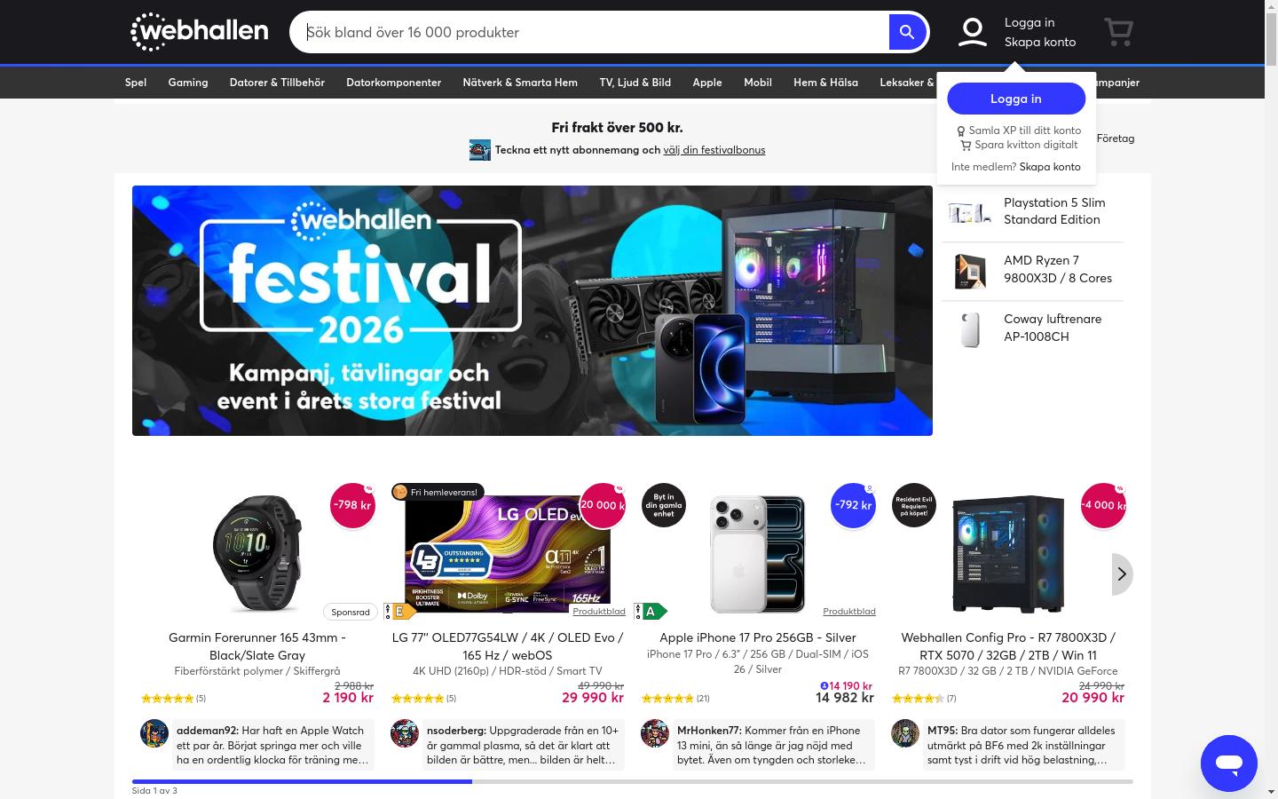 Screenshot of webhallen.com
