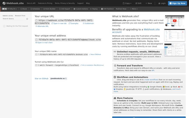 Screenshot di webhook.site