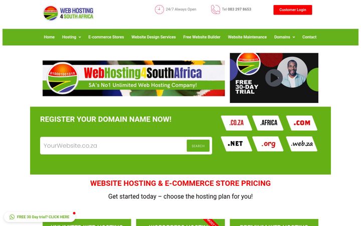 Captura de pantalla de webhosting4southafrica.co.za